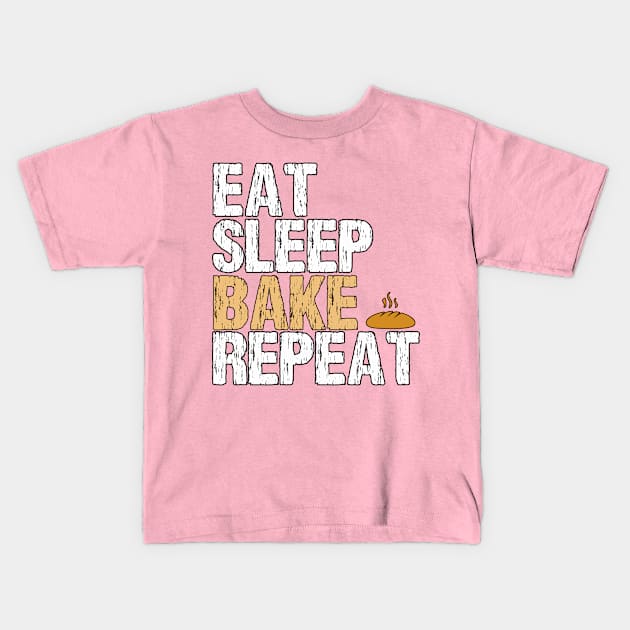 Eat Sleep Bake repeat Kids T-Shirt by Kishu